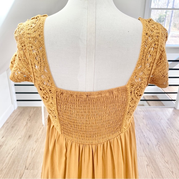 NWT XS M SO Mustard, yellow, bohemian baby doll, crochet, mini dress - Picture 7 of 7